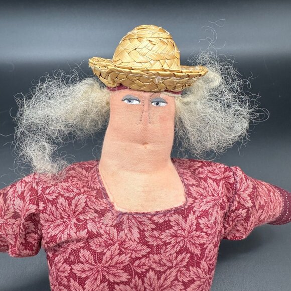 Vintage Doll Folk Art Handmade Cloth Anna Swango 1990 Flat Face Grandma OOAK - Picture 5 of 8